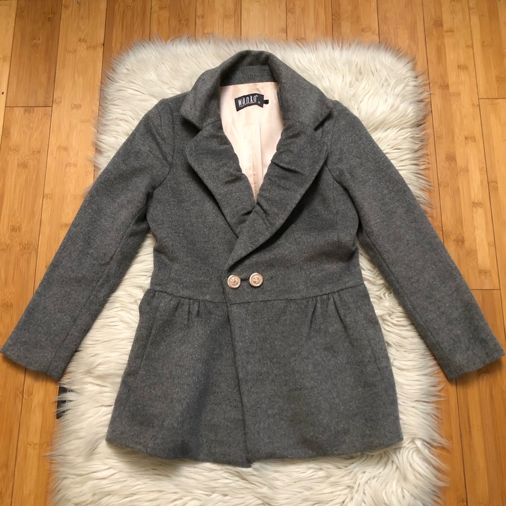 Wanko Wool Blend Ruched Neck Feminine Grey Trech Coat size S (34 EU)